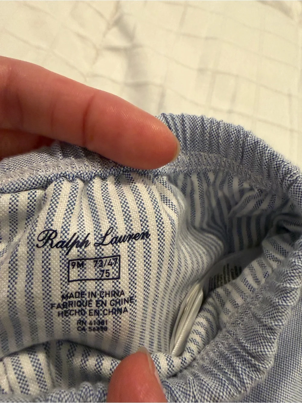 Ralph Lauren Light Blue Striped Baby Pants with Elastic Waist